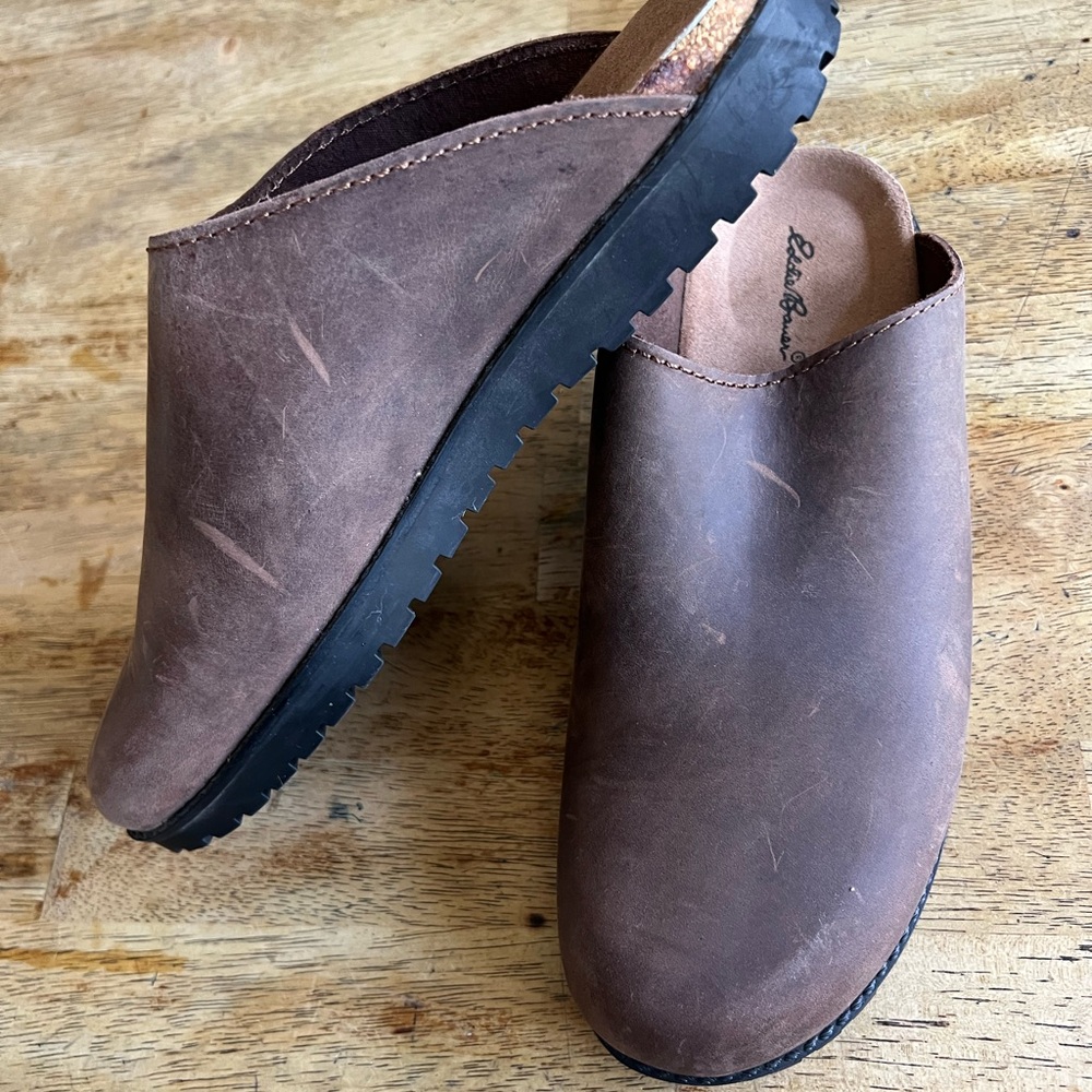 Eddie Bauer Brown Leather Slip-On Clog Mules